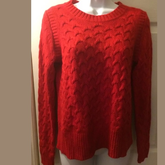 J. CREW Red Honeycomb Sweater Cable Knit Wool Blends Classic Poppy Pullover - Picture 2 of 8